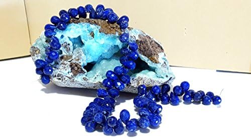 indigo blue lapis lazuli faceted drop beads with pyrite, natural lapis lazuli, faceted pear shape, 10 in. full strand, royal blue 7.6mm x 5.5mm to 8.6mm x 5.5mm