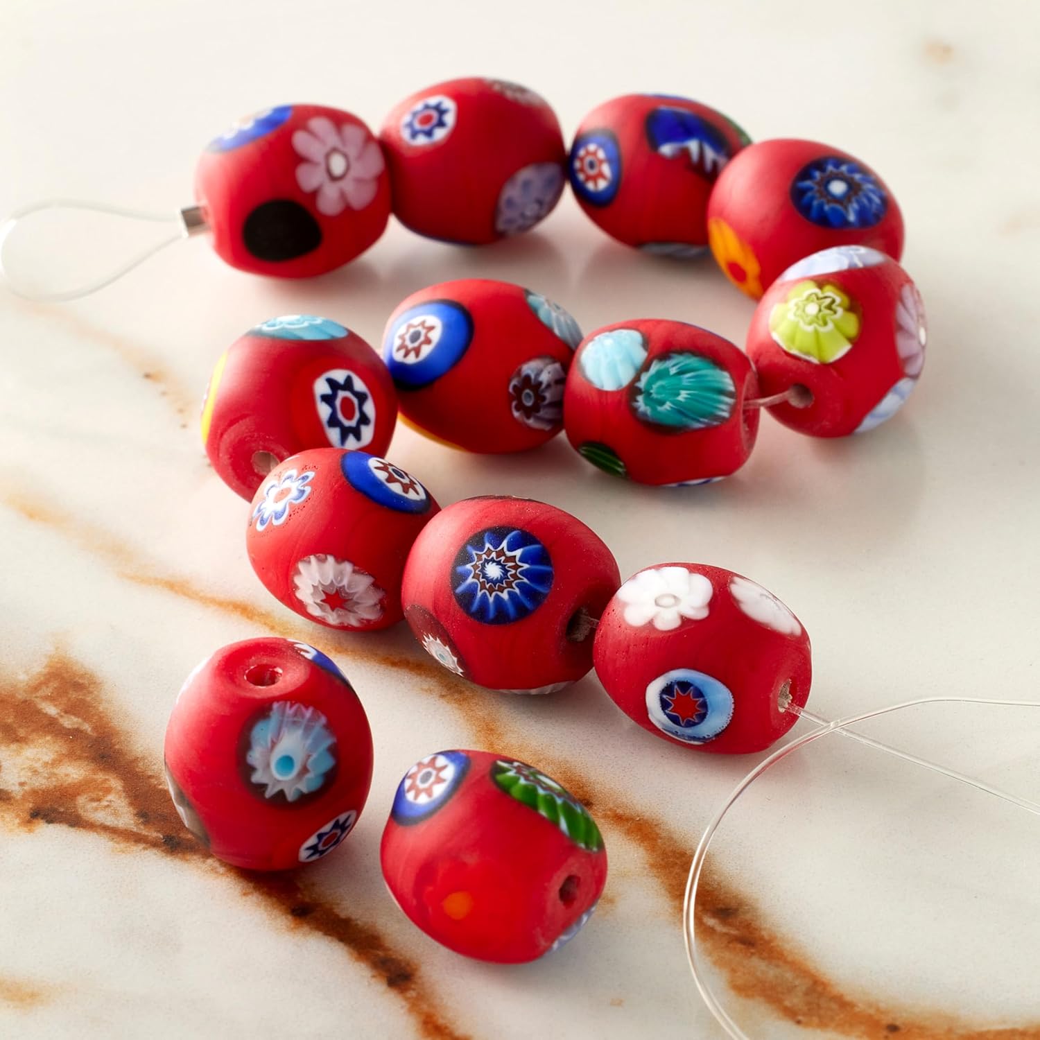 Bead Landing Red Millefiori Glass Oval Beads – 12mm to 14mm Beads on 7