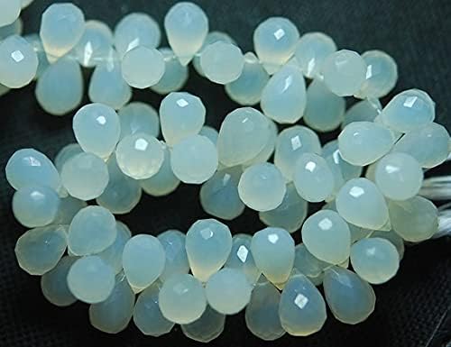 7 inch Strand of Natural Chalcedony 11-10mm Drop Faceted briolette Beads for DIY Jewelry Making. |BRIO_01621