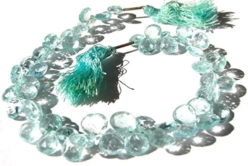 Lustrous Aquamarine Faceted Heart Shaped Briolette Size 5-7.5mm 3.5 Inches Strand. Long per Half Strand