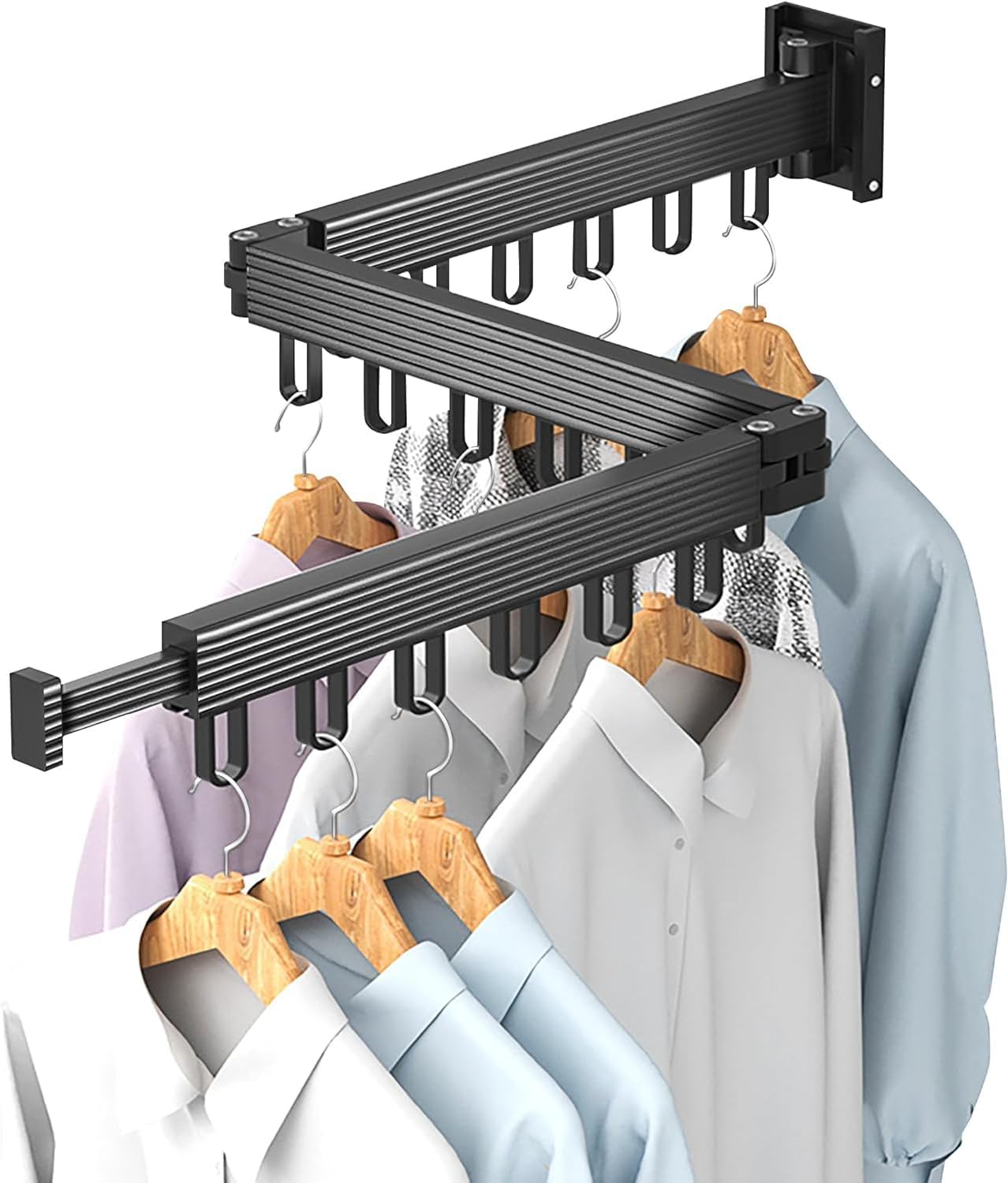 Wall Mounted Drying Rack for Laundry - Foldable Clothes Hanger Dryer with 180° Swivel, 220 lb Capacity, Aluminum Construction, Space-Saving Indoor Outdoor Organizer - Black