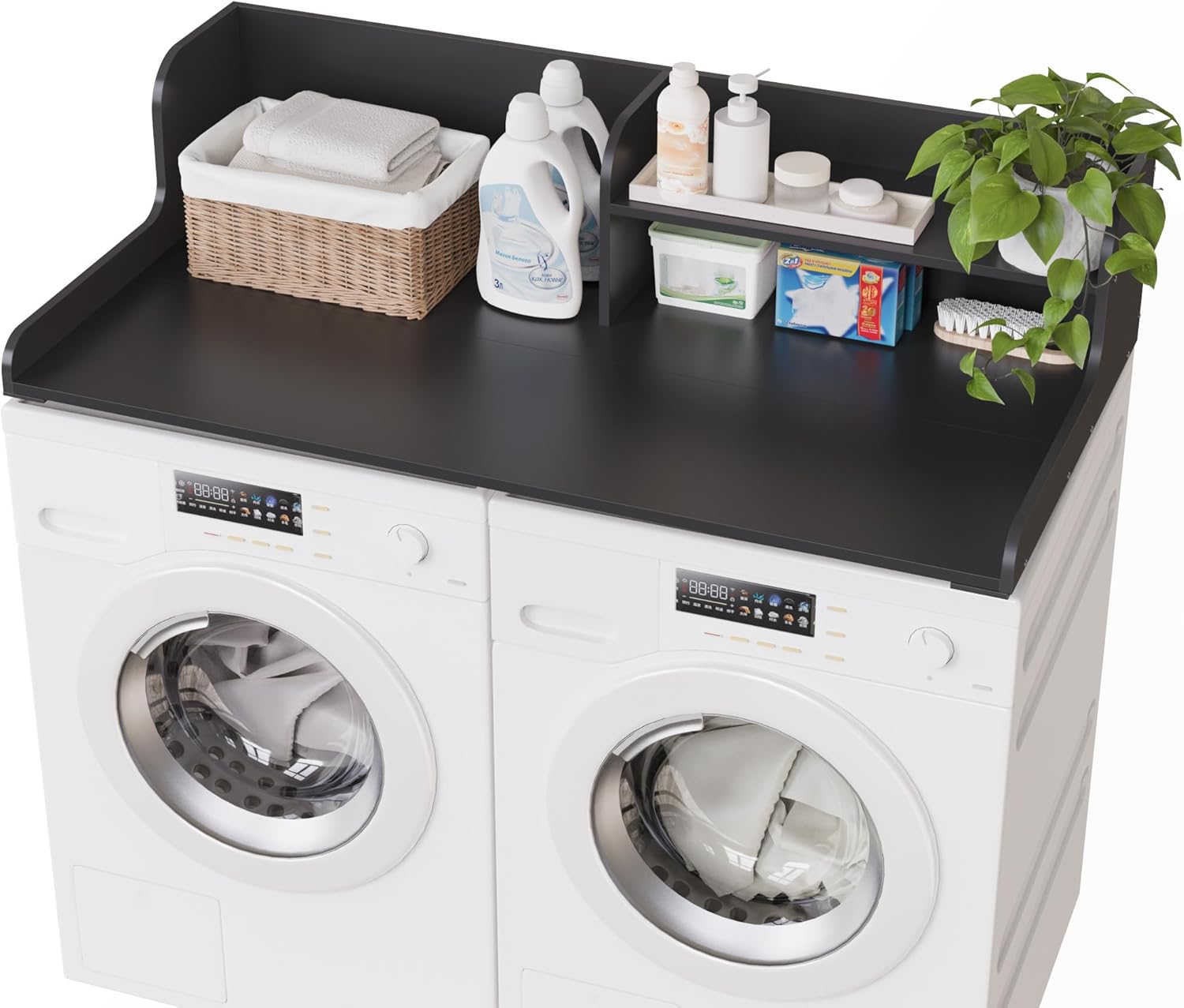 DTK Washer Dryer Wood Countertop with Shelf, Laundry Topper with Non-Slip Mat,27.55