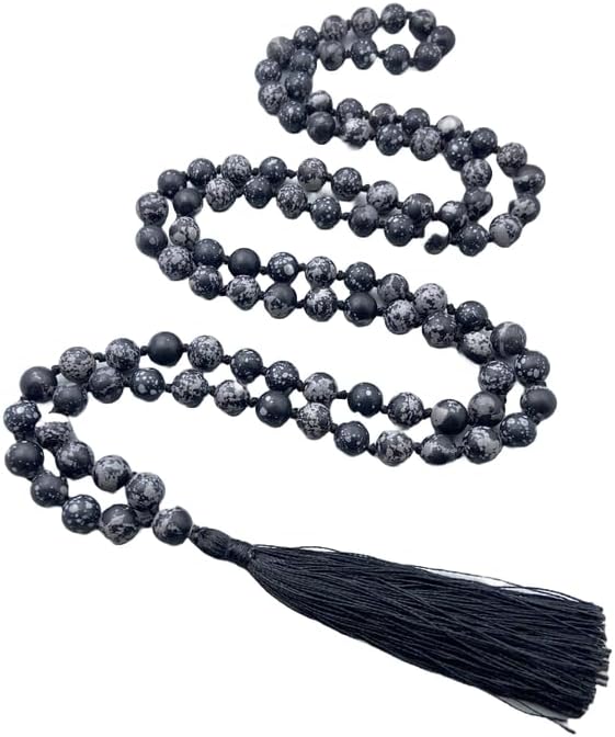 Natural Snowflake Obsidian 8mm 108 Mala Beads, Spiritual, Meditation Beads, Reiki, Japa Mala, Buddhist Prayer Beads, Yoga Bracelet, healing beads LKMALA-RRGU-3612