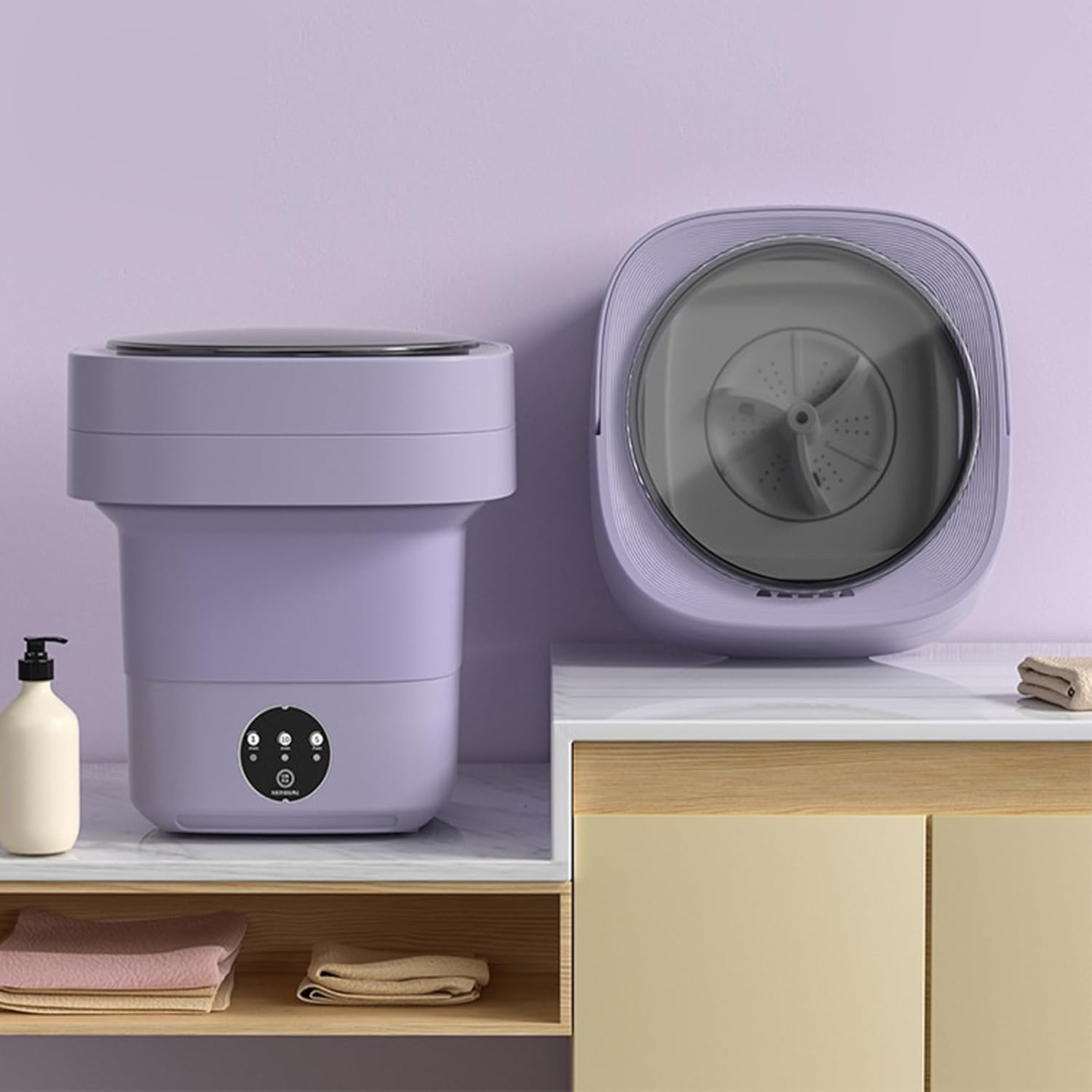 Mini Portable Washing Machine, 11L High Capacity Foldable Ultrasonic Turbo Washing Machine, Blue Light Sterilization Washer for Baby Clothes, Underwear, Sock, Towels, Home, Business