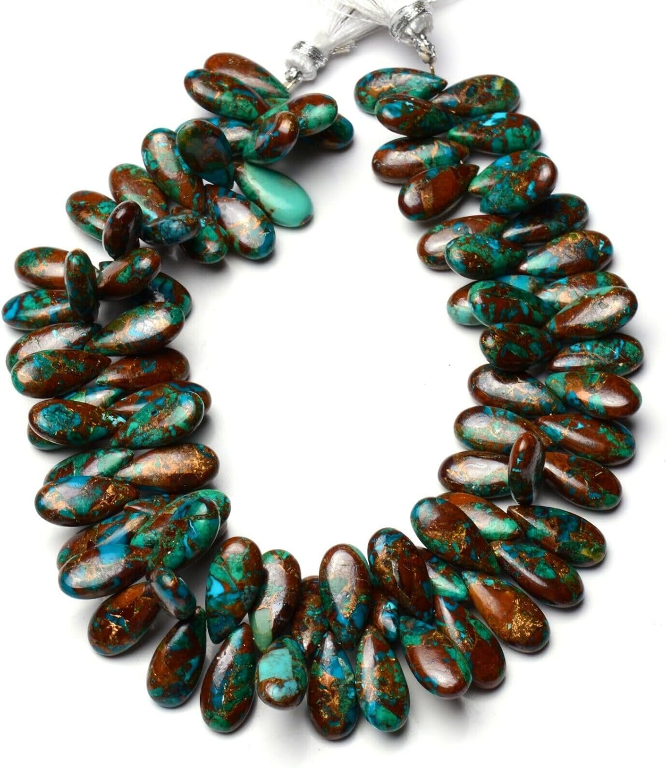 8 inch Strand of Natural Chrysocolla 15x7mm Pear Smooth briolette Beads for DIY Jewelry Making. |BRIO_02258