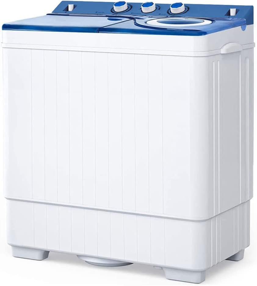 Portable Washing Machine 26Lbs 420W Semi-automatic Twin Tub Washer Compact Laundry Machine Washer(18Lbs) and Spinner(8Lbs) with Drain Pump for Apartments, Camping, RVs (Ship from US) (White&Blue)