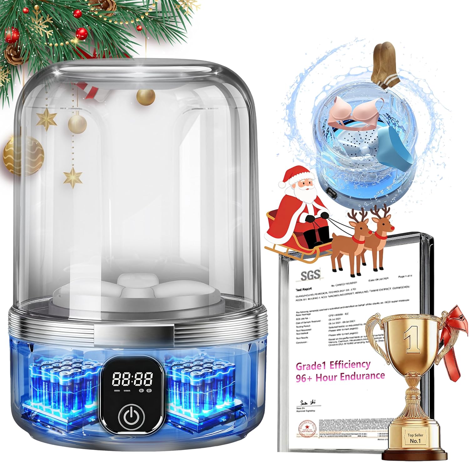 5.0 Upgraded Top Configuration Mini Washing Machine【7000mAh Luxury Dual Battery】【No.1 German Motor】【SGS-Certified UV-C Light】1.5L Portable Washer for Travel, Camping, Apartments, Dorm, RV, Hotel