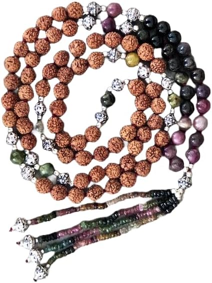 Natural Rudraksha and Tourmaline 8mm 108 Mala Beads, Spiritual, Meditation Beads, Reiki, Japa Mala, Buddhist Prayer Beads, Yoga Bracelet, healing beads LKMALA-RRGU-3558
