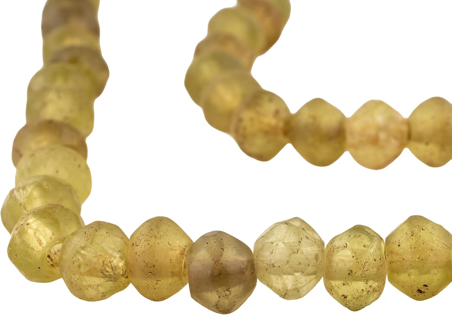 The Bead Chest Antique Yellow Vaseline Beads 15mm Ethiopia African Bicone Glass Large Hole 26-28 Inch Strand Handmade