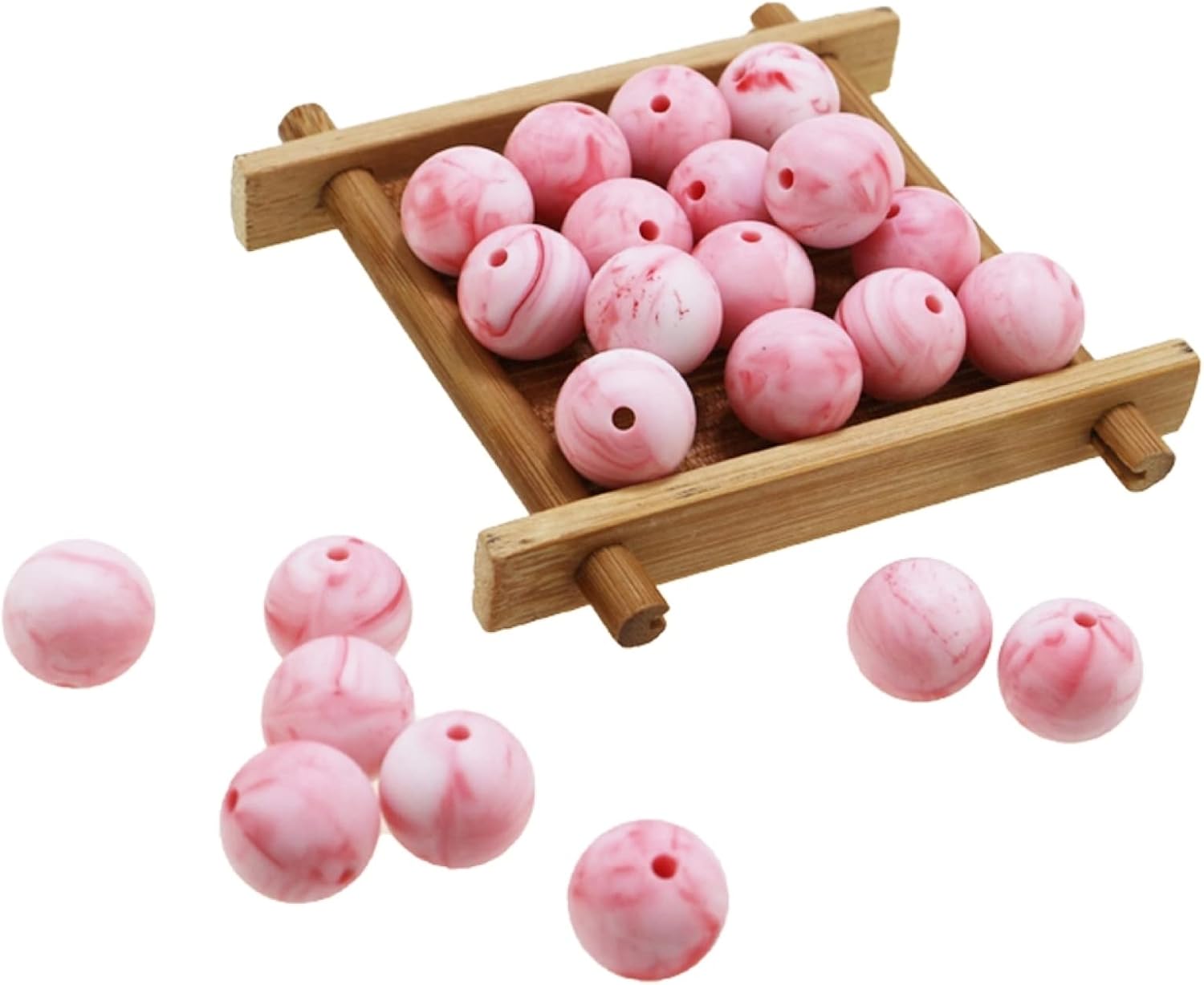 Silicone Beads Bulk 10mm 12mm 15mm 20mm DIY Necklace Bracelet Keychain Making Craft Set Jewelry, Colorful Silicone Beads Bulk Round Marble Silicone Beads Loose with Accessories (15mm Red)