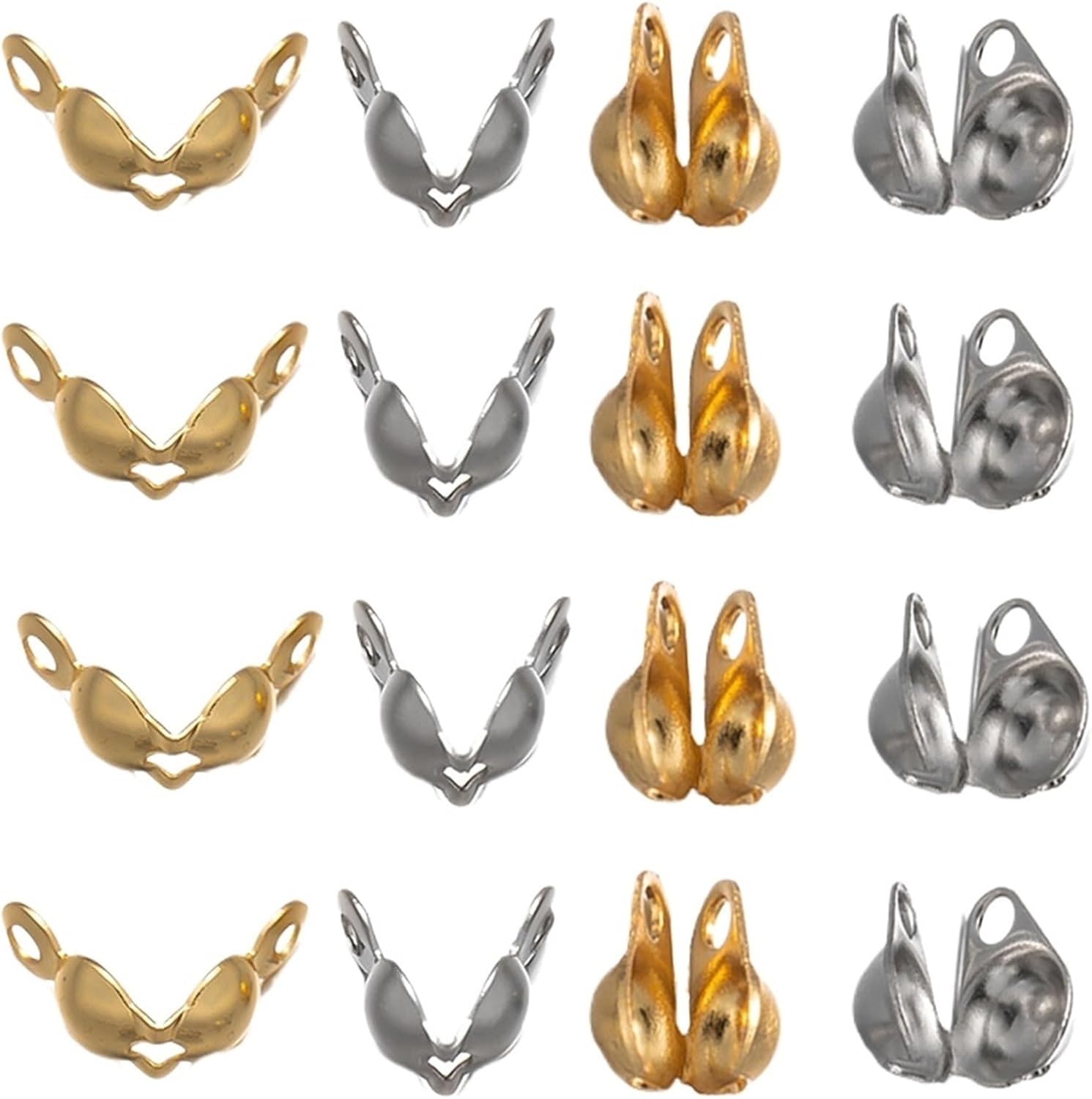 Knot Covers for Jewelry Making 2000pcs Stainless Steel End Clasp Beads Open Cover Crimp Connector for DIY Necklaces Bracelets Jewelry(B Gold 3.2mm)