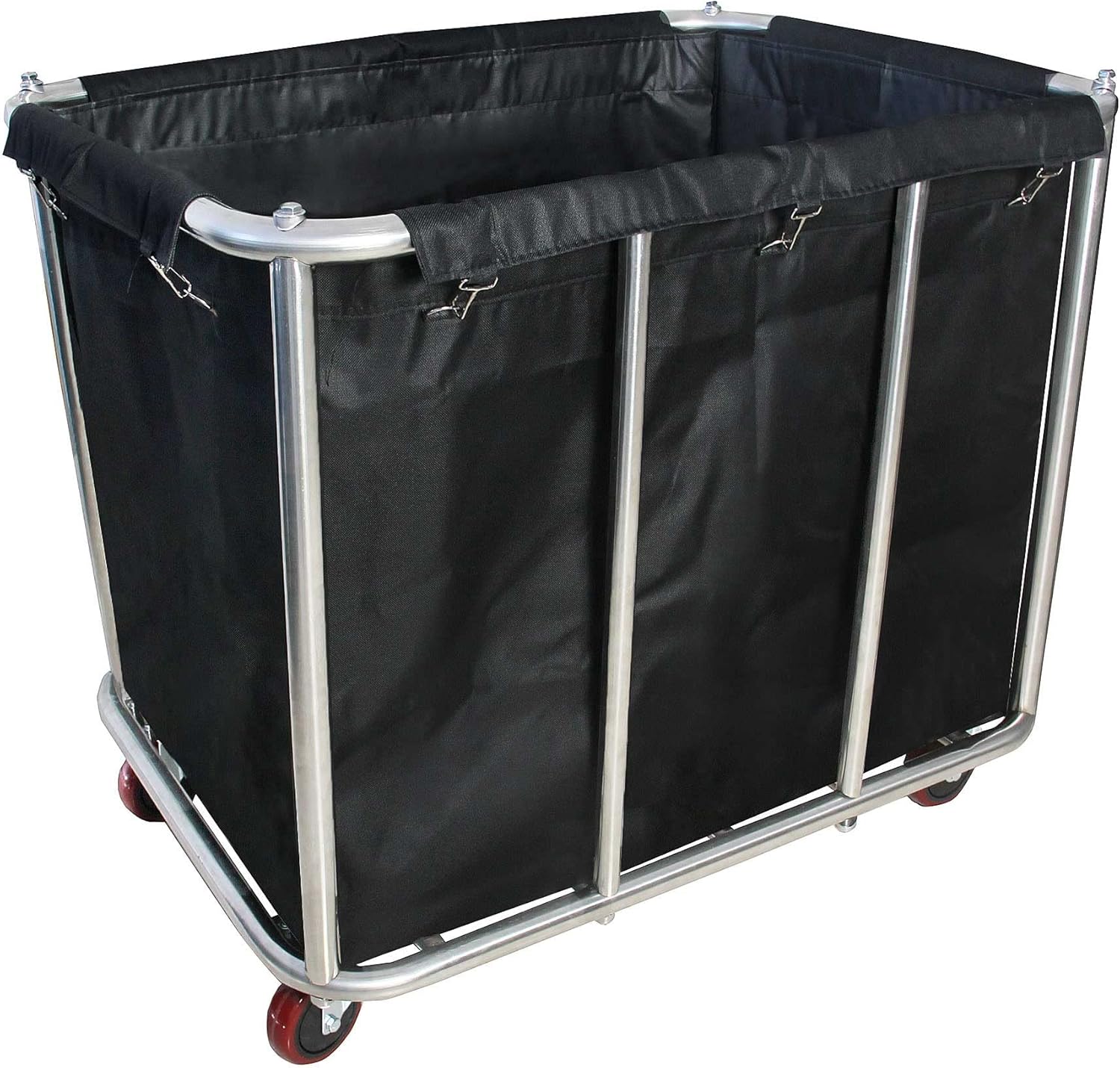 Basket Bulk Truck Commercial,Stainless Steel Industrial Rolling Laundry Cart Storage Trolley Hamper for Hotel/Home/Hospital,11.35 Bushel (400 L) (Black)