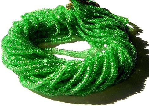 13 inch natural beads strand of 2-4mm faceted rondelle green tsavorite garnet gemstone beads for DIY jewelry - necklace, bracelet, earring, ring.