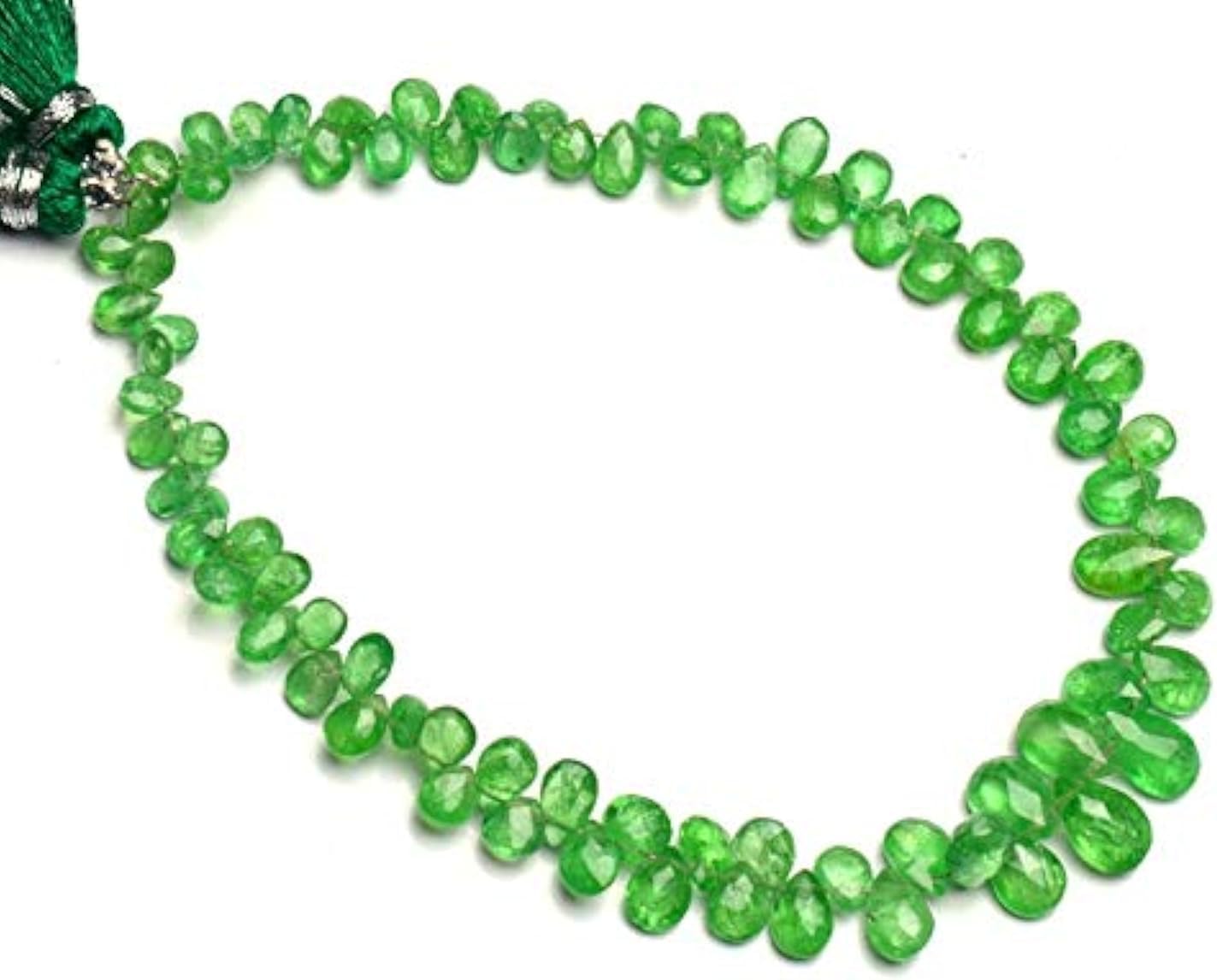 GEMZ 4 inch Strand of Natural tsavorite Green Garnet pear Shape Faceted Cut Green Color briollete Beads for DIY Jewelry Making- Earring Necklace Bracelet.