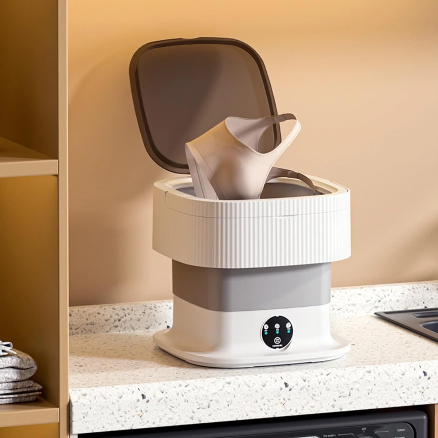 Portable Washing Machine 10L Foldable Mini Washer and Spin Dryer Deep Cleaning Compact Baby Clothes Underwear Washer for Apartment Dorm Camping RV Travel Laundry (Gray)