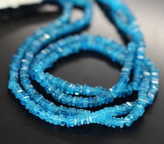 BEADS GEMSTONE Neon Blue Apatite Smooth Square Heishi Cube Gemstone Loose Craft Beads Strand 3.5mm 16 Inch Long Code-HIGH-21419