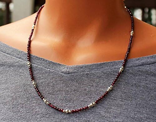 AAA++ Rare Quality Beaded Garnet Gemstone Necklace, January Birthstone Necklace, Garnet and Silver Necklace, Boho Chic Layering Necklace Womens Beaded Necklace 3-4mm Code- WAR10309
