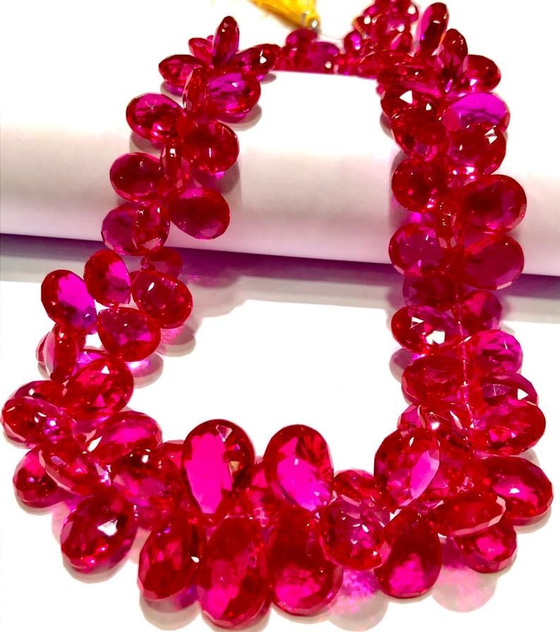 Natural Pink Spinel Pear Faceted Beads 8-12 MM 17 inch Long String Jewelry Making Gemstone Beads for Necklace Bracelet