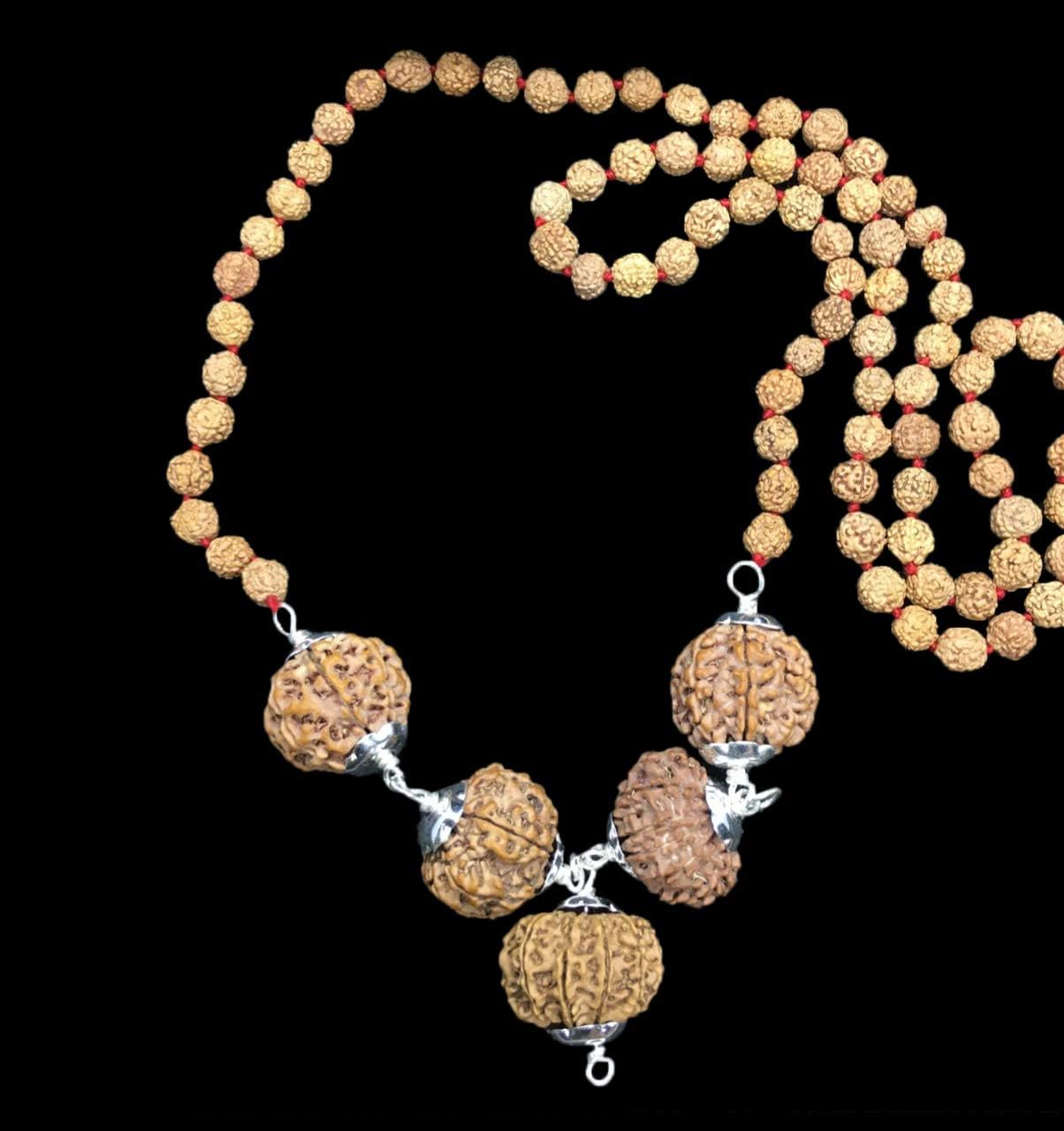 Rudraksha Combination for Business Power (Executives & Businessmen) 7,7,8,11,12 Mukhi Nepal in Rudraksha Mala IGL Lab Certified (Small)