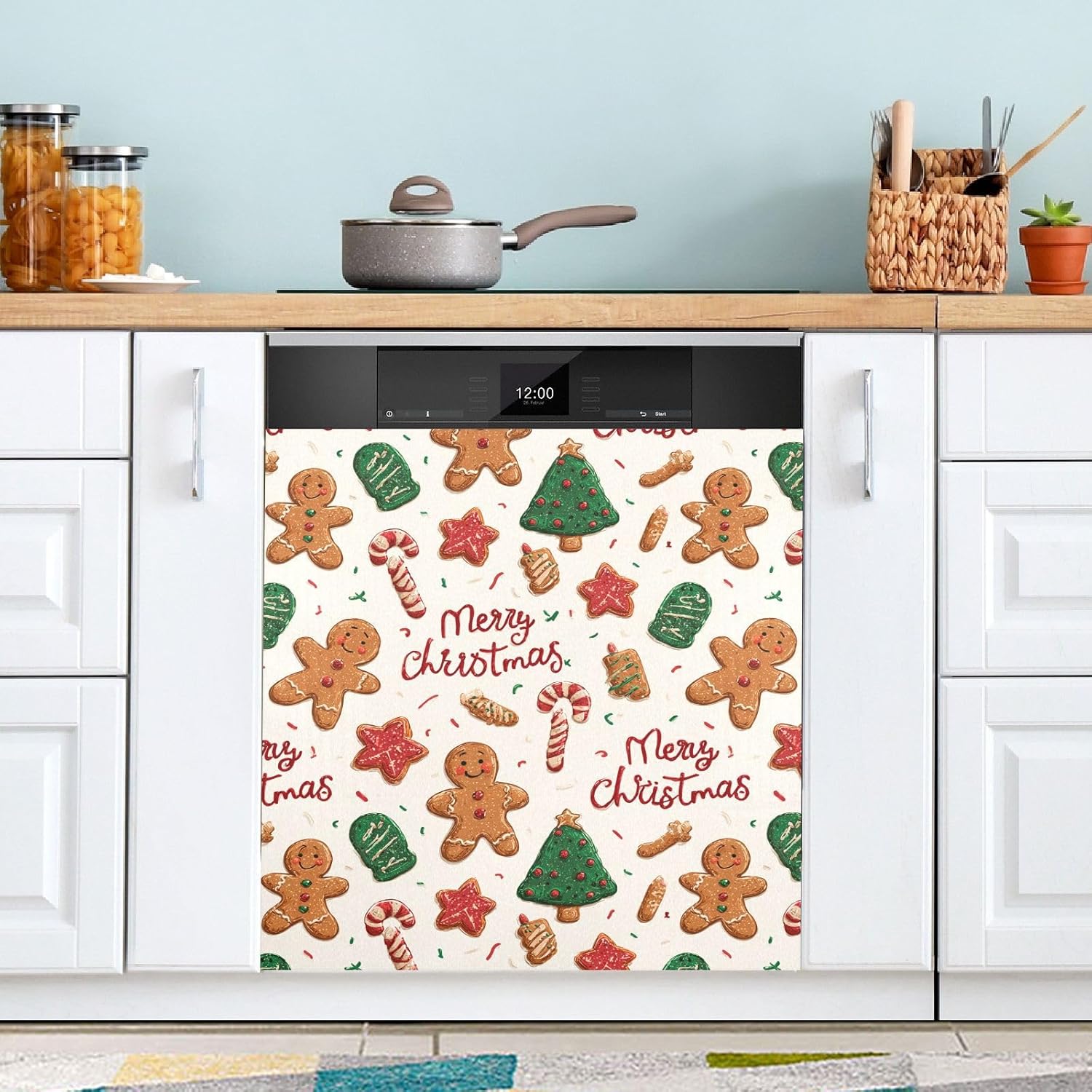 Pfrewn Christmas Winter Magnetic Dishwasher Cover Christmas Xmas Cute Gingerbread Man (70) Fridge Door Covers Kitchen Decal Vinyl Panel Decorative Refrigerator Laundry Appliances 23x26in
