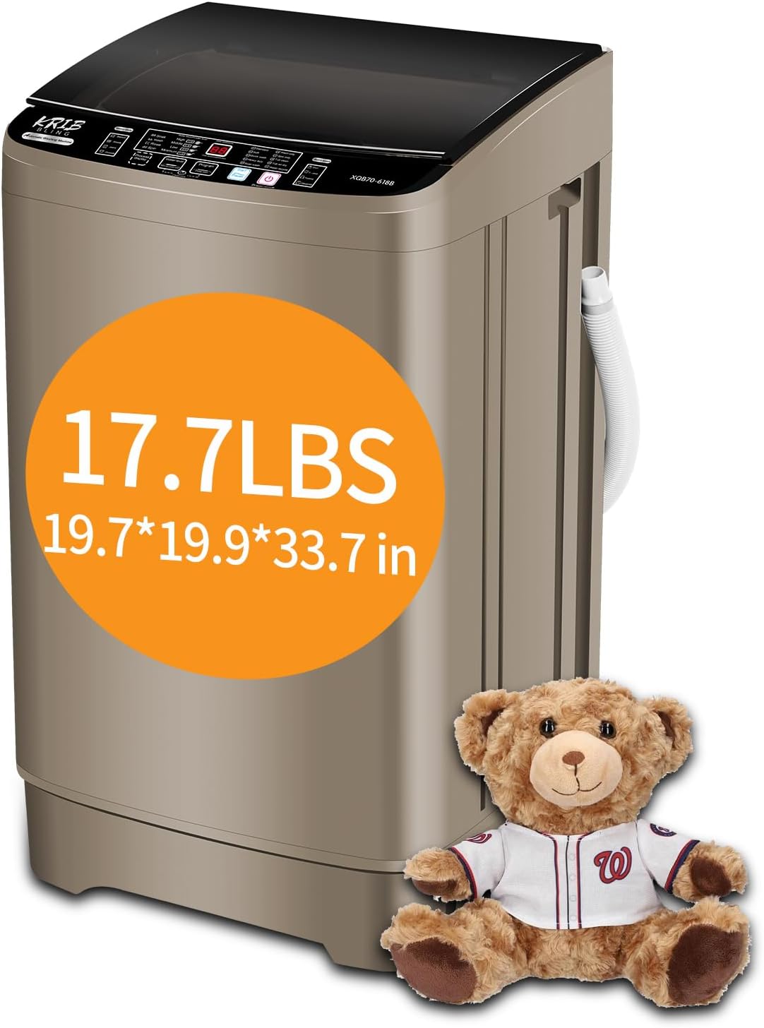 Full-Automatic Washing Machine 17.7 lbs Small Compact Portable 10 Wash Program & 8 Water Level Compact Washer with LED Display Ideal for Apartments, RV, Camping, Gold