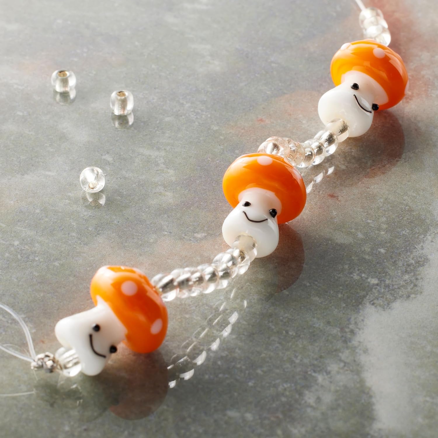 Bead Landing Orange Lampwork Glass Mushroom Beads – Handmade with Spacer Beads, 14.5mm to 15.5mm for Jewelry Making & Crafts, 12 Pack