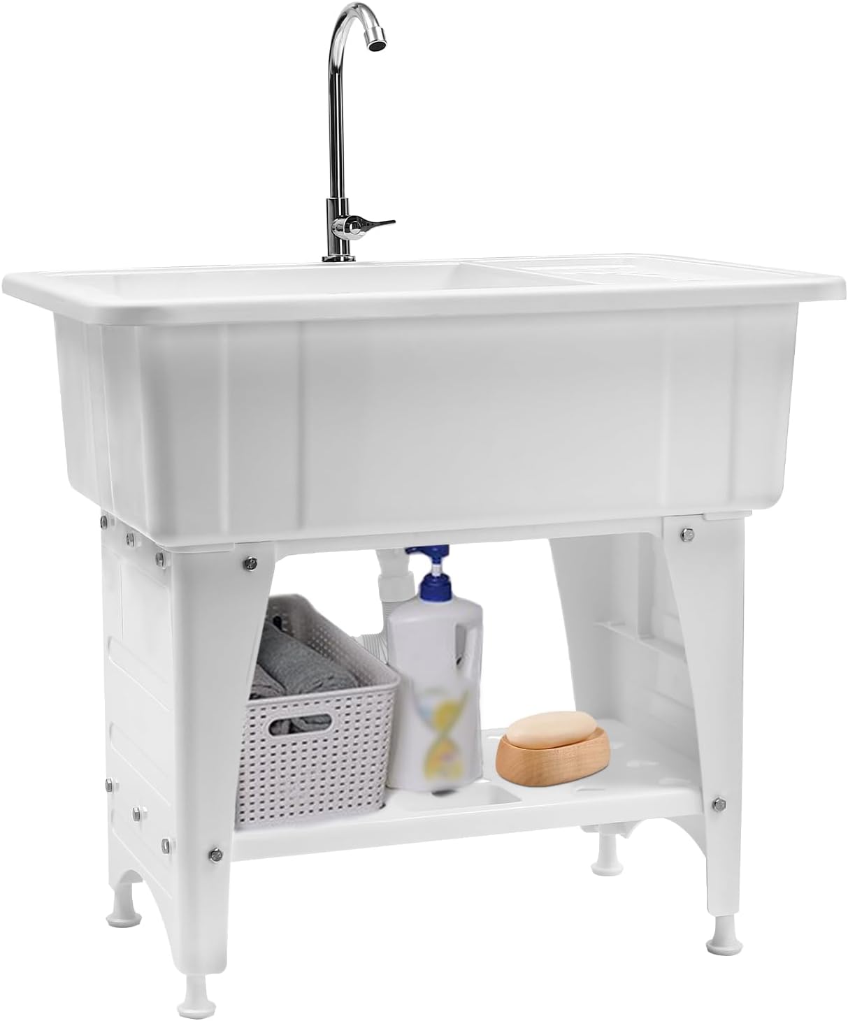 32.28 x 22.44 x 9.84 in Laundry Sink with Washboard 220.46 lbs Freestanding Laundry Tub with 360° Single Hole Faucet Laundry Room Sink for Bathrooms Garages Kitchens