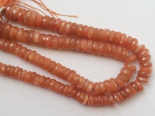13 inch natural beads strand of 7-10mm faceted tyre peach moonstone gemstone beads for DIY jewelry - necklace, bracelet, earring, ring.