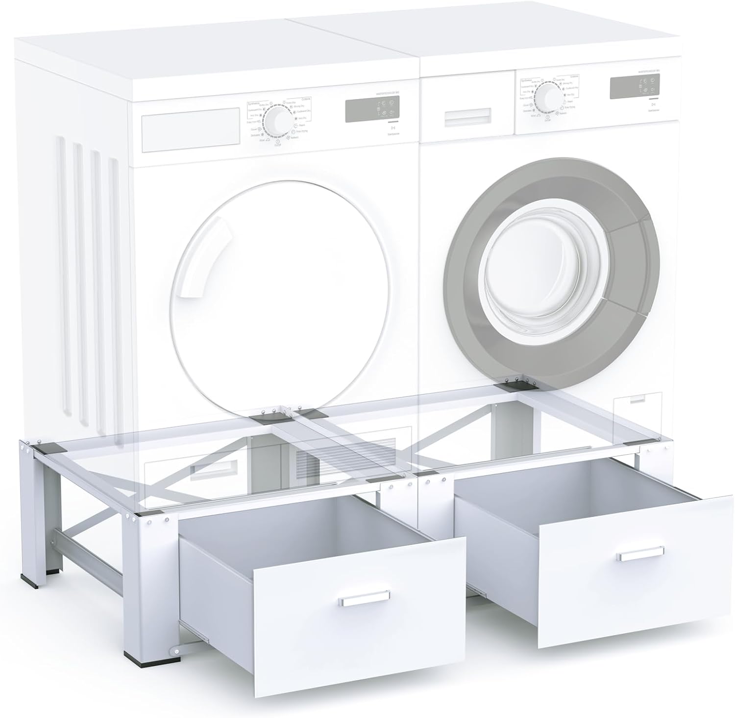 2 Pack Laundry Pedestals with Drawer, Universal Fit, 29'' x 29'' x14.3'', Heavy-Duty Steel, Washing Machine Base Stand, Dryer Base Platform, Capable of Supporting 700 lbs, White