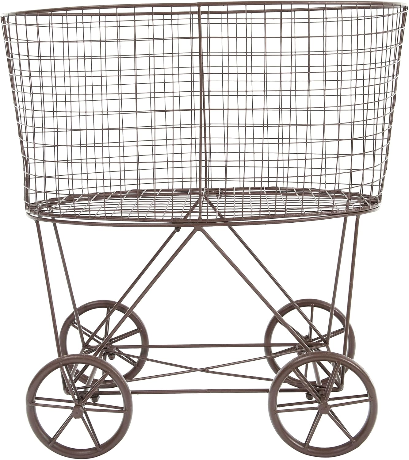 Creative Co-Op Vintage Reproduction Metal Laundry Basket on Wheels, Rust