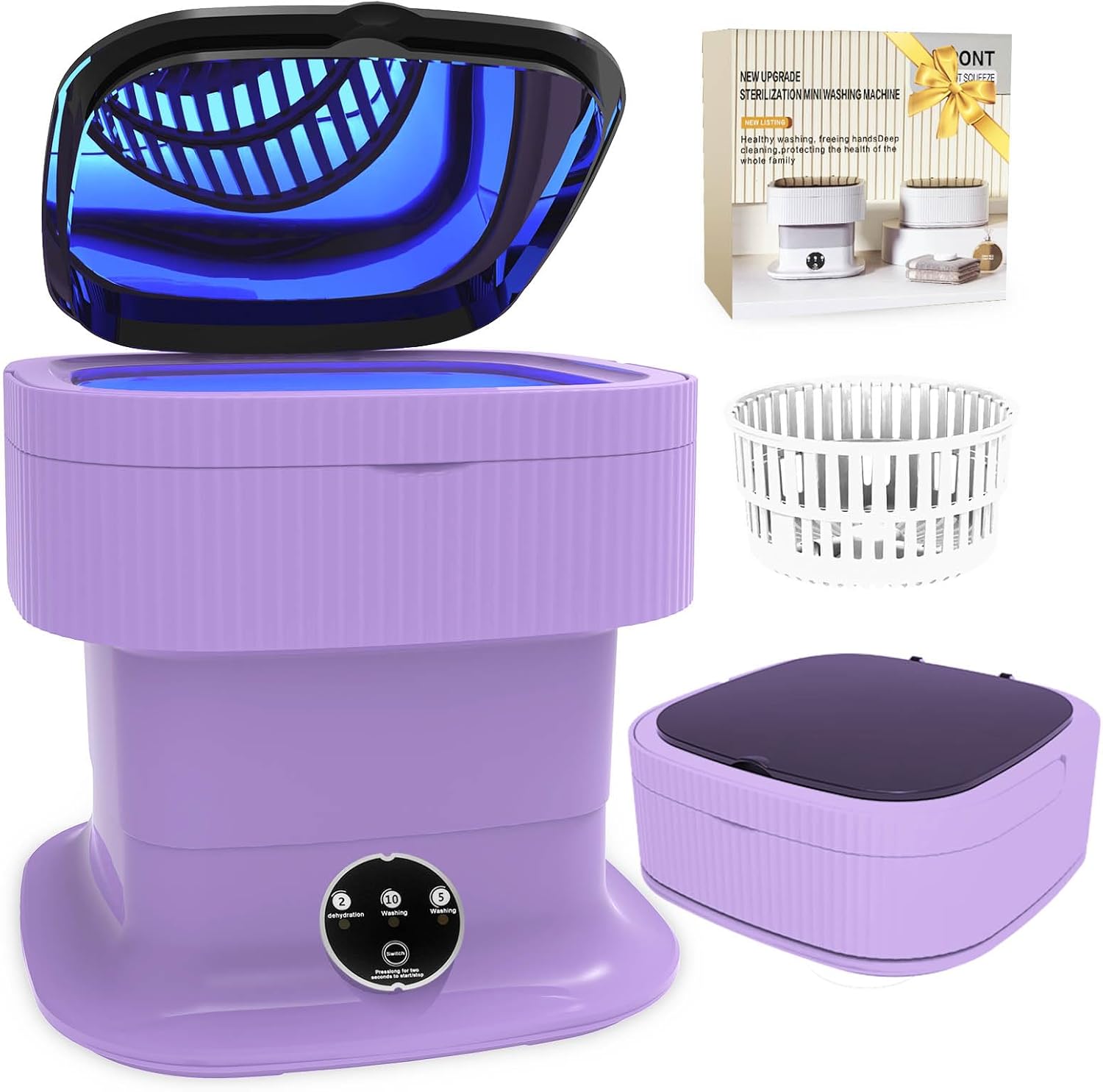 Portable Washing Machine, 16L Foldable Mini Washing Machine & Spin Dryer, Collapible Compact Washer, Small Folding Laundry Washer, Camping,Socks, Underwear, Dorm, Apartment, Pure Purp Baby Clothes