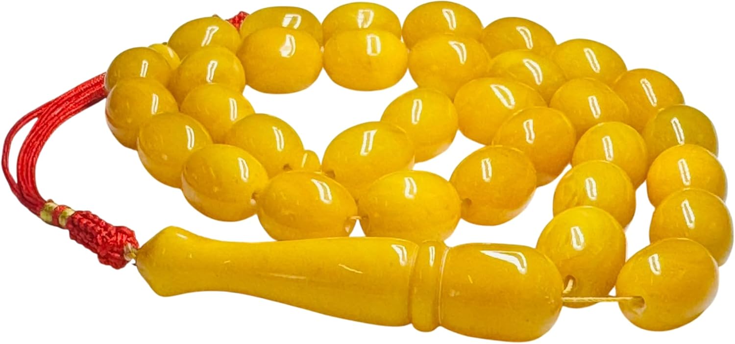 AMBERSTONE Butterscotch Amber Islamic Prayer Beads - Muslim Rosary - Premium Handmade Tasbeeh for Dhikr - Amber Misbaha - 33 Beads / 74.8 g