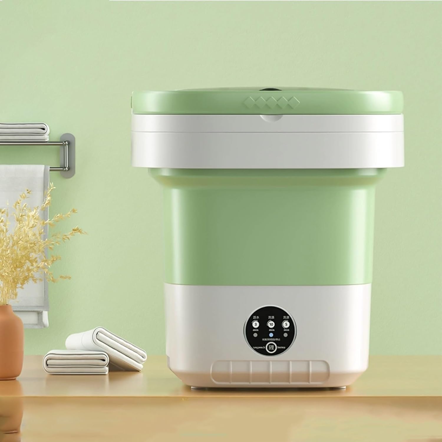 Portable Washing Machine, Mini Foldable Washer with Dryer, Small Collapsible Washer with Deep Cleaning of Underwear, Baby Clothes and Small Clothes for Apartments, Dormitories(Green,17L)