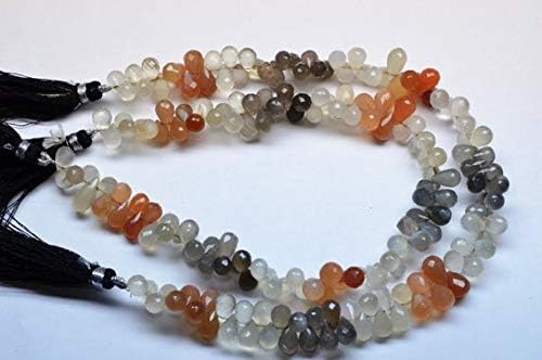 5 Inch 7-10mm Natural Multi Moonstone Micro Faceted Tear Drops Briolette Beads Strand Code-HIGH-58878