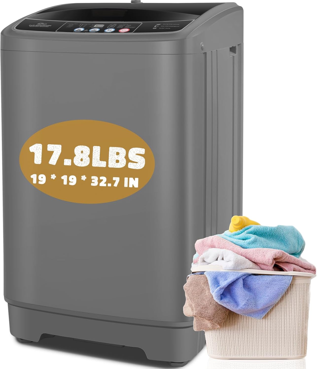 Nictemaw Portable Washing Machine, 17.8Lbs Portable Washer Machine, 2.4Cu.ft Compact Laundry Washer and Dryer Combo with Drain Pump, 10 Wash Programs 8 Water Levels for Apartment RV Dorm