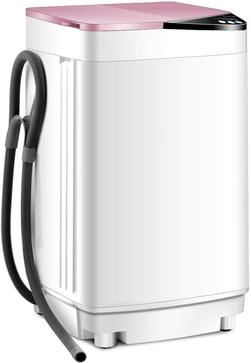 RELAX4LIFE Full-Automatic Compact Washing Machine with 6 Programs, 3 Water Levels, Imbalance Adjustment All-in-One Combination Washers & Dryers 7.7 lbs Portable Laundry Washer for Dorm, RV (Pink)