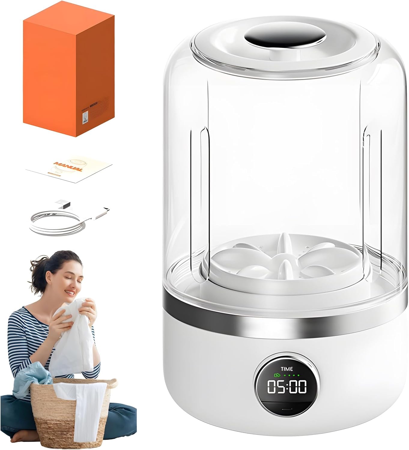 Underwear Washing Machine, Portable Rechargeable Ultrasonic Mini Washer for Baby Clothes Socks Underwears, Cordless Laundry Machine for Apartment Dorm Camping Travel