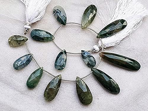 8 inch Strand of Natural Gray Moss Agate 16-33 mm pear Faceted briolette Beads for DIY Jewelry Making. |BRIO_03594