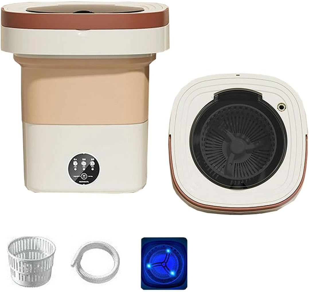 Generic Portable Washing Machine 14L Upgraded Large Capacity Washer 2 In 1 Apartment Washers 7.5x7.5x11in Foldable Washers Space Saver For Cleaning Sock, Underwear(Khaki), 19*19*27cm