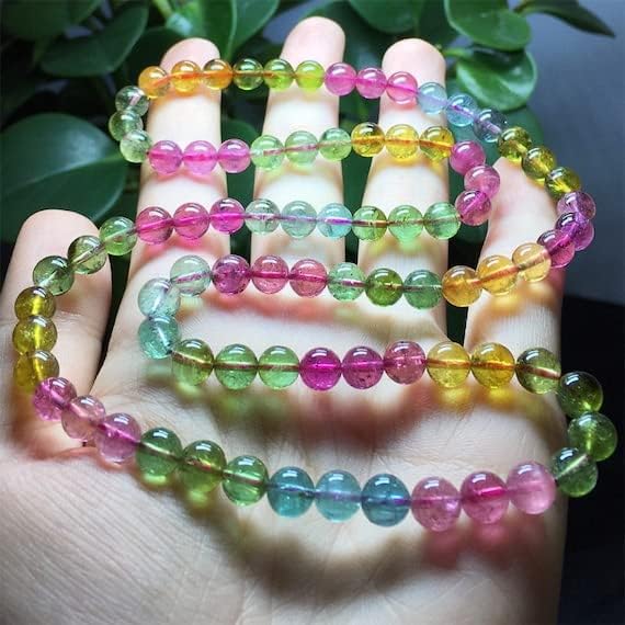 BEADS GEMSTONE 1 Strands Natural Mix Tourmaline Multi-color Stretch Bracelet Round Beads Necklace 3 Turns Size: 6.5mm 04444 Code-HIGH-23328