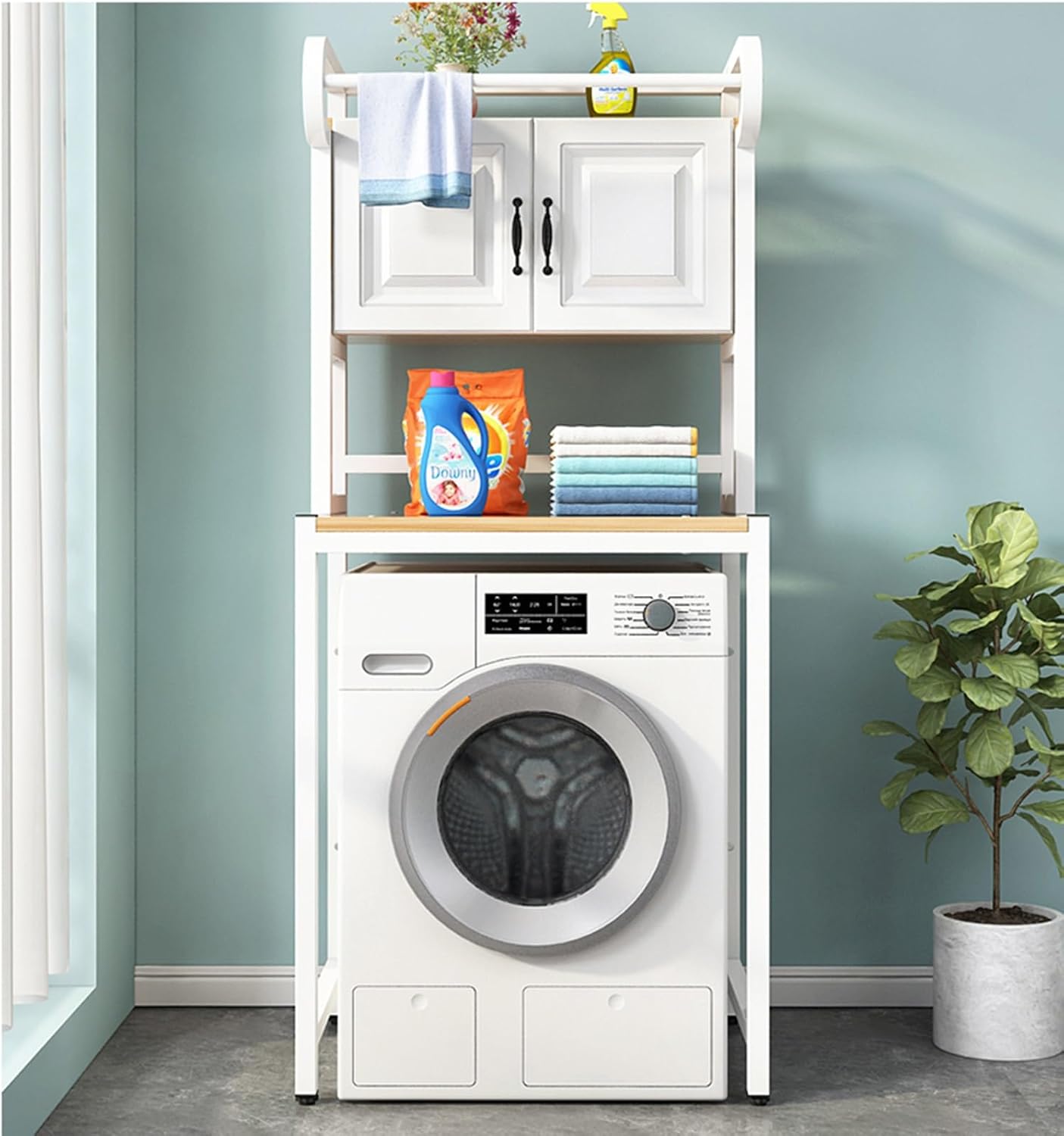 Washing Machine Dryer Storage Shelf, Laundry Room Storage Rack, Bathroom Space Balcony Storage Rack, Load Capacity 500 Catties (Color : Black) (White)