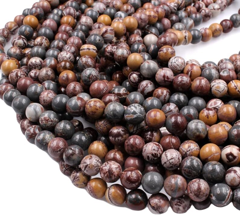 13 inch Strand of Natural gem Dendritic Rhyolite, 6 mm Round Smooth Beads for DIY Jewelry Making. | Beads_03727, as per photo