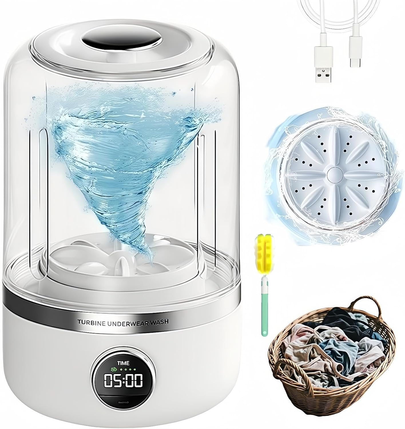 Portable Rechargeable Mini Underwear Washing Machine,Portable Mini Washing Machine,Rechargeable 4000mAh,1L Capacity is Suitable for Bras, Underwear, Socks, Travel, Camping, RV and Dormitory.