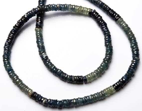 1 Strand Natural Blue Sapphire 6 to7MM Micro Faceted Heishi Beads 16