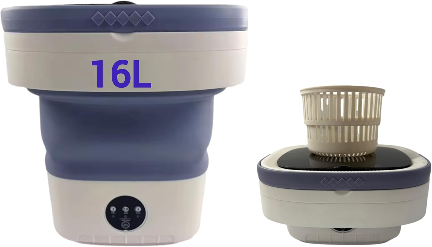 Portable Washing Machine with Spin Drying Basket - 16L Large Capacity, 36W Energy Efficient Compact Foldable Mini Washer for Small Loads, Apartments, Dorms, RVs, Camping and Travel