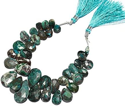 8 inch Strand of Natural Chrysocolla 10-25 mm Pear Faceted briolette Beads for DIY Jewelry Making. |BRIO_02251