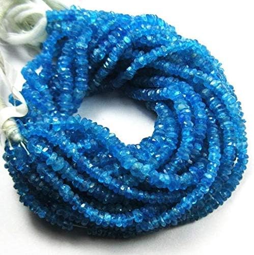 5 Strand Lot Natural Neon Blue Apatite Faceted Rondelle Micro Gemstone Craft Loose Beads 14 Inch Long 4mm 3mm Code-HIGH-1109