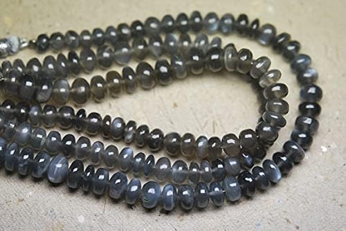 8 Inch Strand, st Dark Grey Moonstone Smooth Rondelles,7-8mm Size