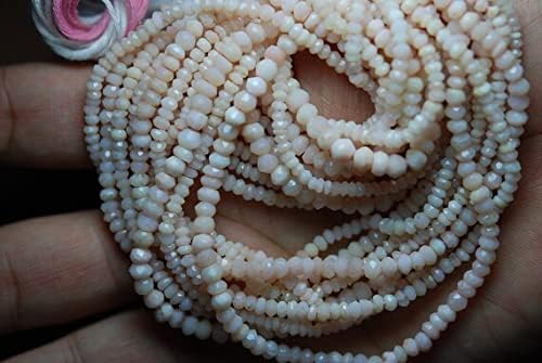 Full 14 inch Strand of Machine Cut Quality Pink Opal Micro Faceted Rondells 3.3.5 mm Long Strand.