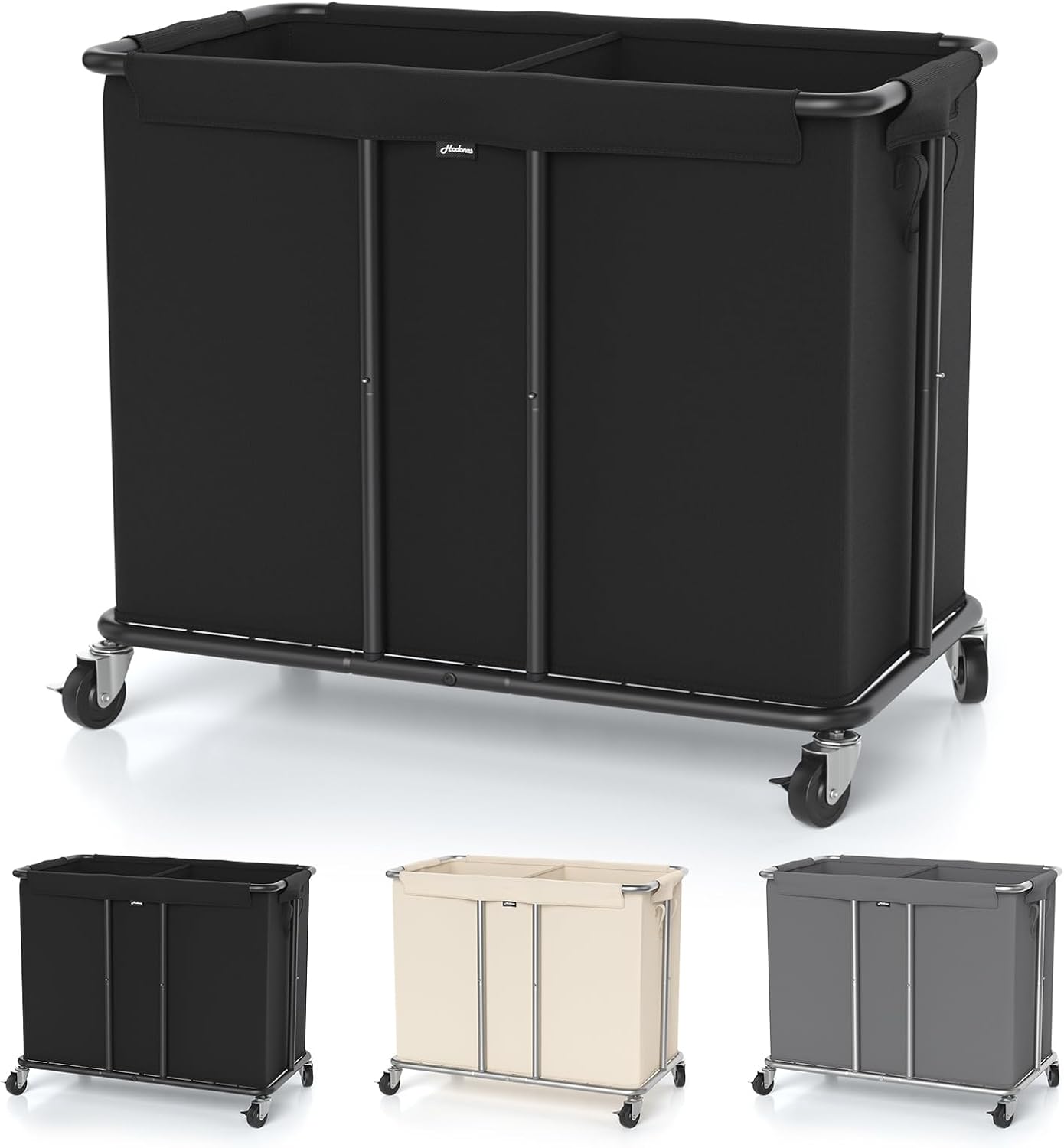 Laundry Hamper with Wheels, 2-Section 230L (61Gal) Large Capacity, Heavy-Duty Rolling Clothes Basket with Silent Rubber Casters & Detachable Oxford Bags for Home, Black, 31.5